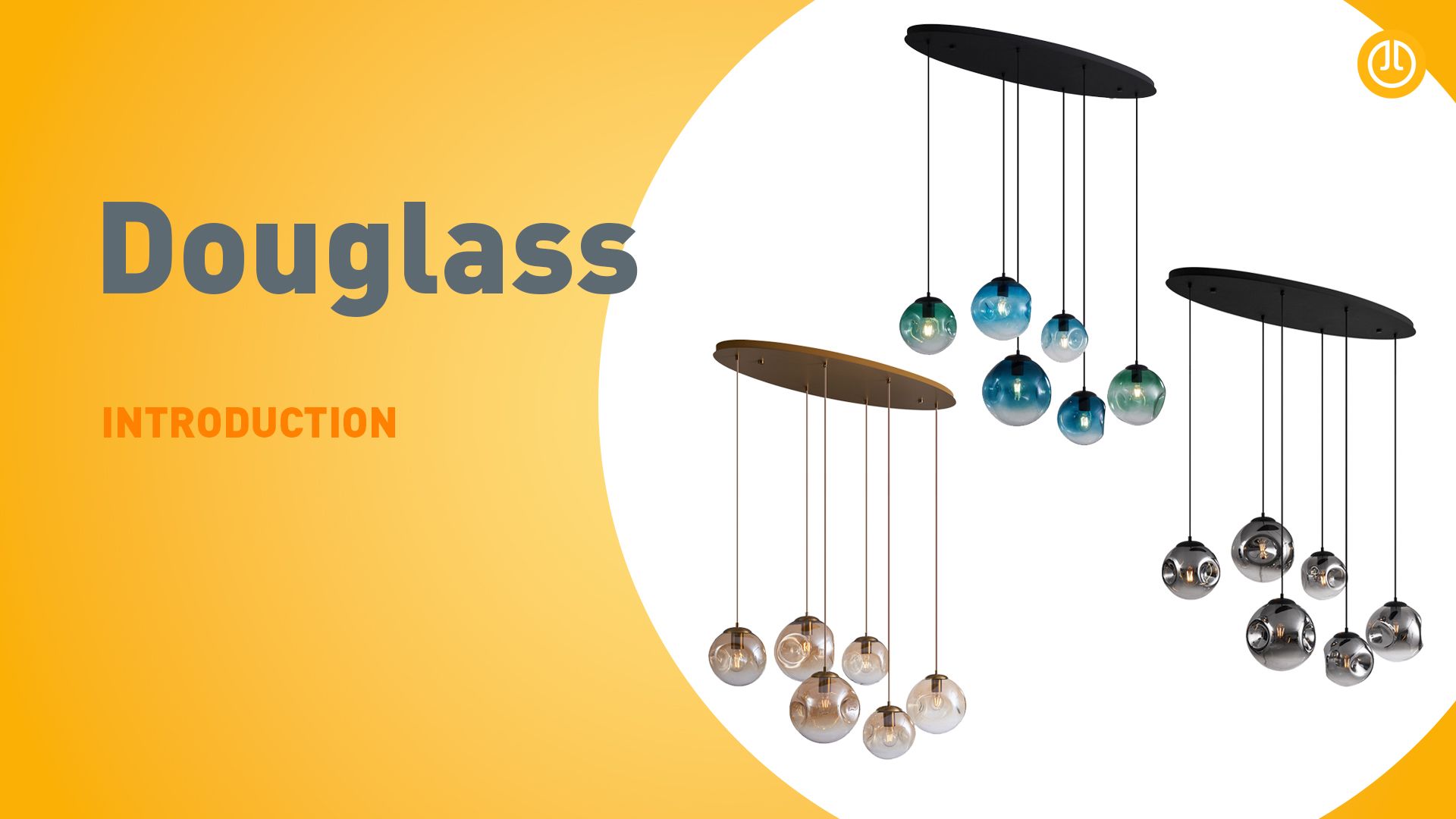 Art deco hanglamp zwart met ovale plafondplaat en groen en blauw glas 6-lichts - Douglass