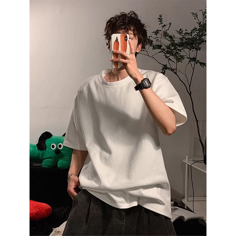 Chuoku - T-shirt met korte mouwen en ronde hals, effen