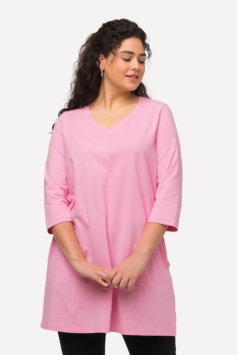 Longshirt, Wiener Nähte, V-Ausschnitt, 3/4-Arm