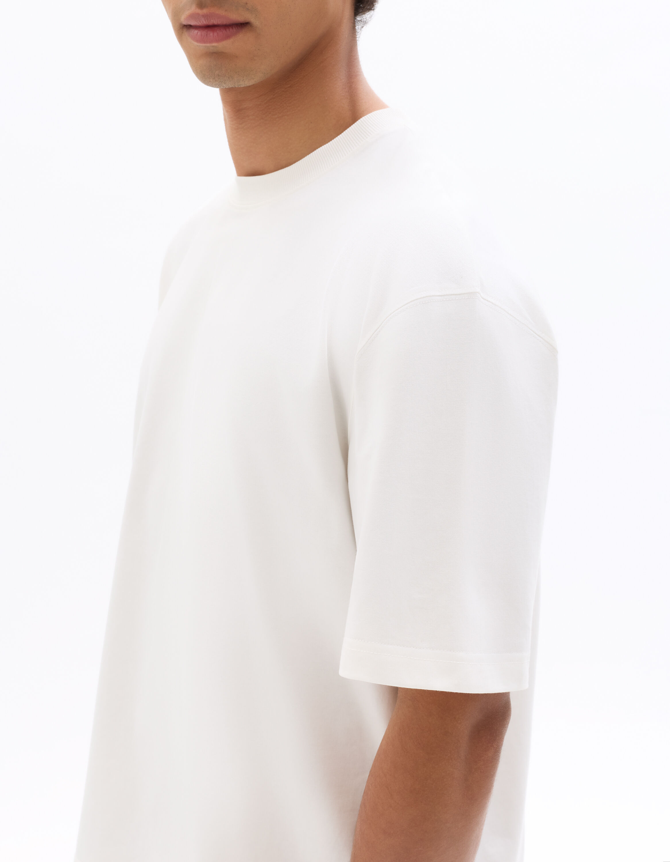 T-shirt boxy cropped col rond 100% coton - blanc