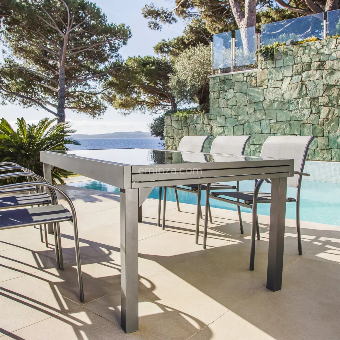 Table de jardin extensible en verre 10 places (135/270 x 90 cm) Murano Gris anthracite