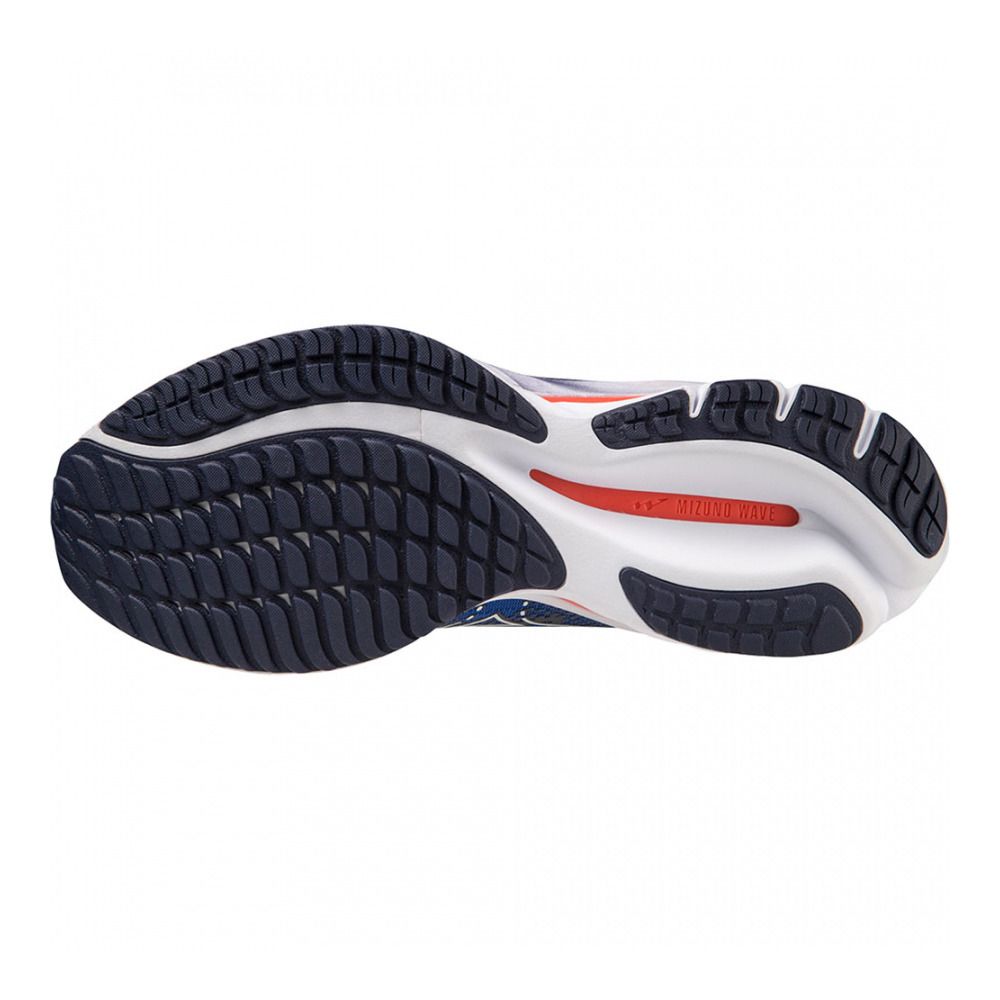 Mizuno WAVE RIDER 27 - Chaussures running Homme surf the web/white/neon flame