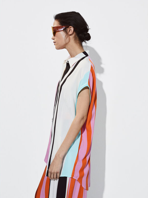 Camisa Fluida Com Raias - Multicor
