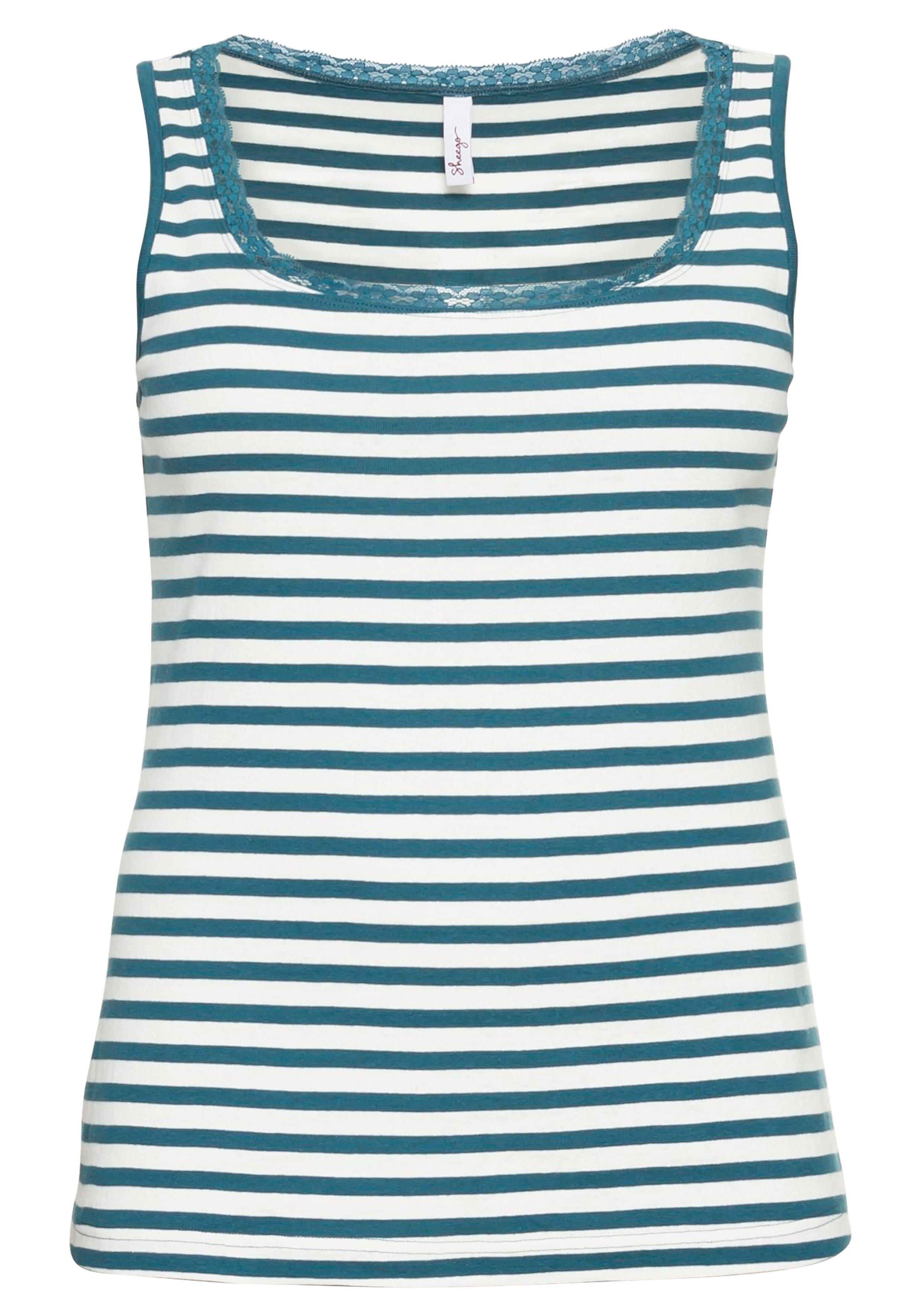 Tanktop mit Ringeln und Spitze am Ausschnitt