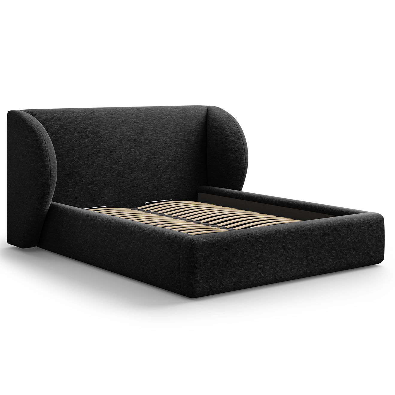Micadoni Lit Coffre Chenille avec Tête de Lit Miley noir - 230x247x100 cm