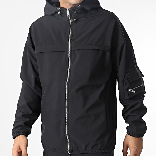 Ensemble Sweat Zippé Capuche Et Pantalon Cargo LL715 Noir