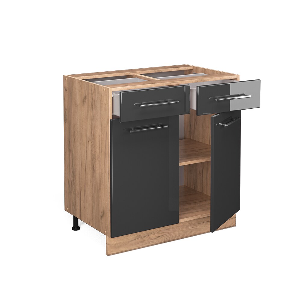 Vicco Schubunterschrank Küchenschrank Küchenmöbel Fame-Line Eiche Anthrazit modern 80 cm Küche Einbauküche Drehtür Schublade Einlegeboden Blende Küchenzeile Hochglanz