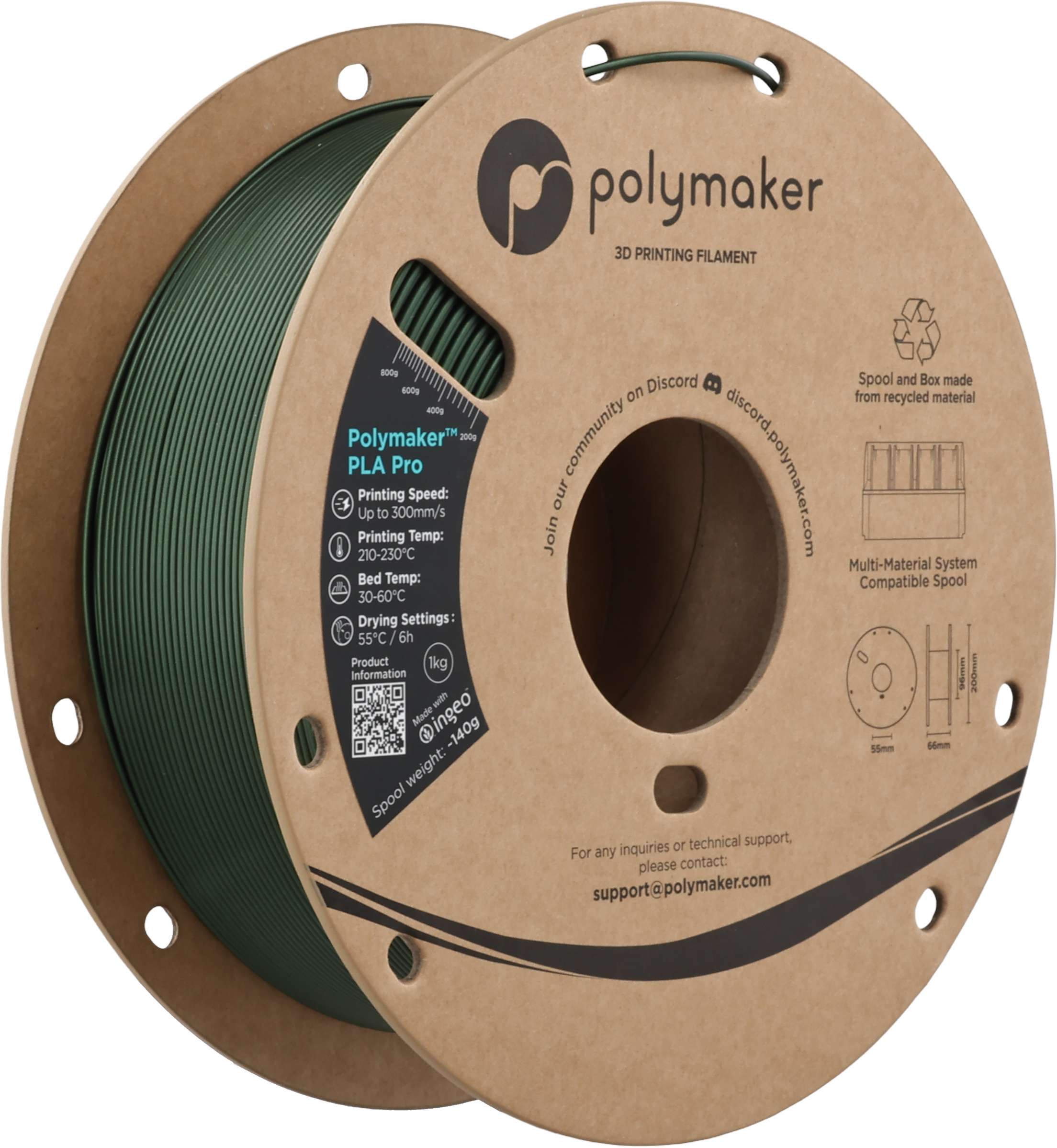 Polymaker  PLA Pro Metallic Green, 1,75 mm / 1000 g    Neue, verbesserte Formulierung: Hochleistungs-High Speed-PLA in Metallic Green