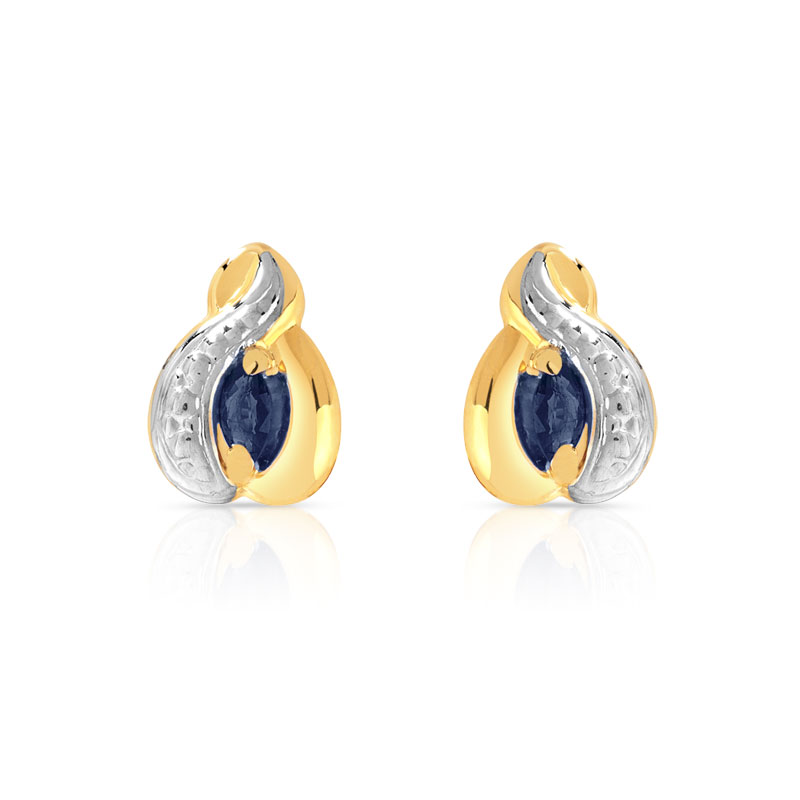 Boucles d'oreilles or 750 2 tons saphirs navettes