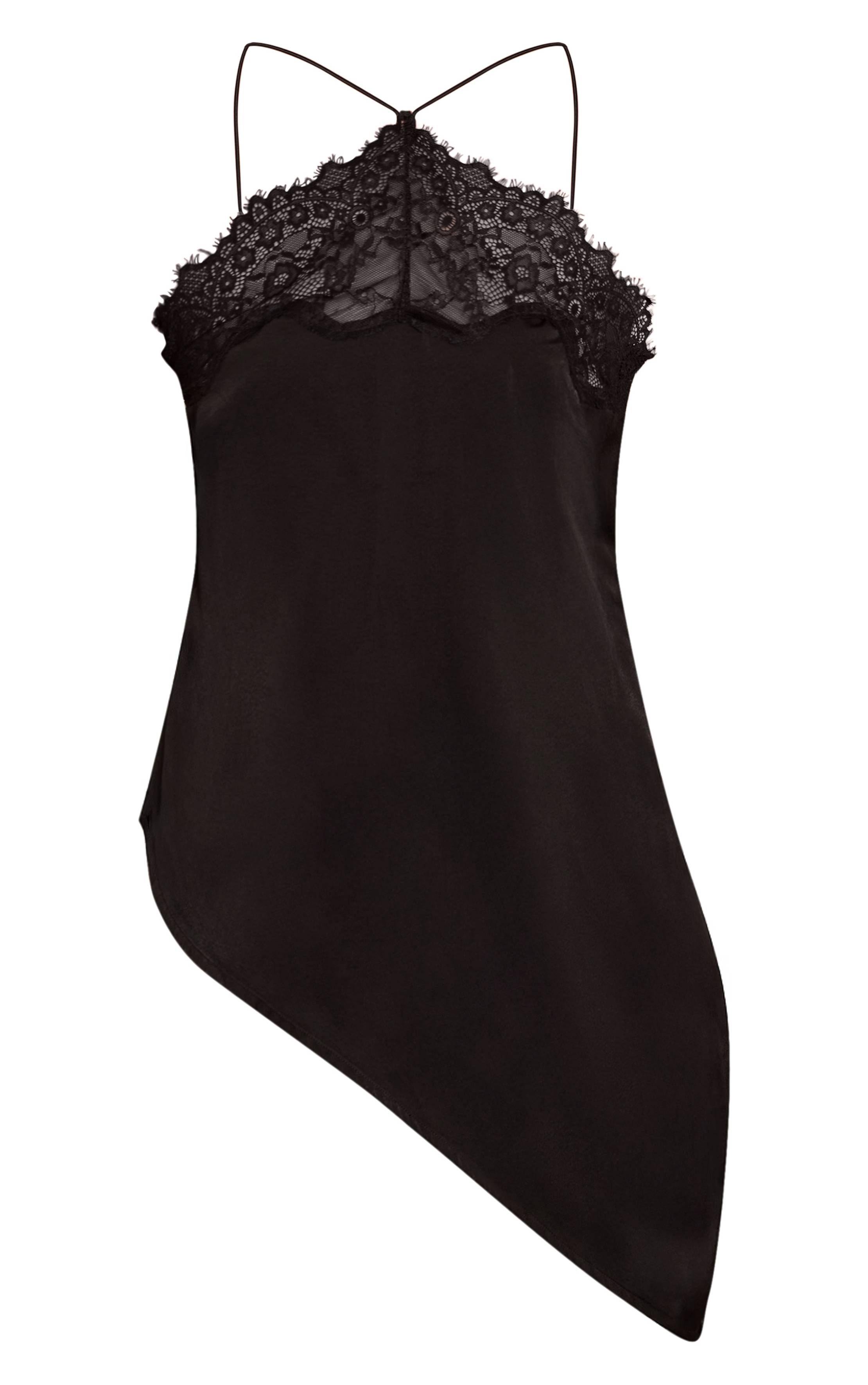 Noir Top Caraco Asymétrique Col Licou En Satin Et Dentelle