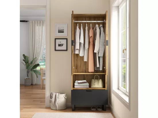 Vestiaire-1p., 1 tiroir, 1 compartiment avec étagères réglables,avec tringle à vêtements