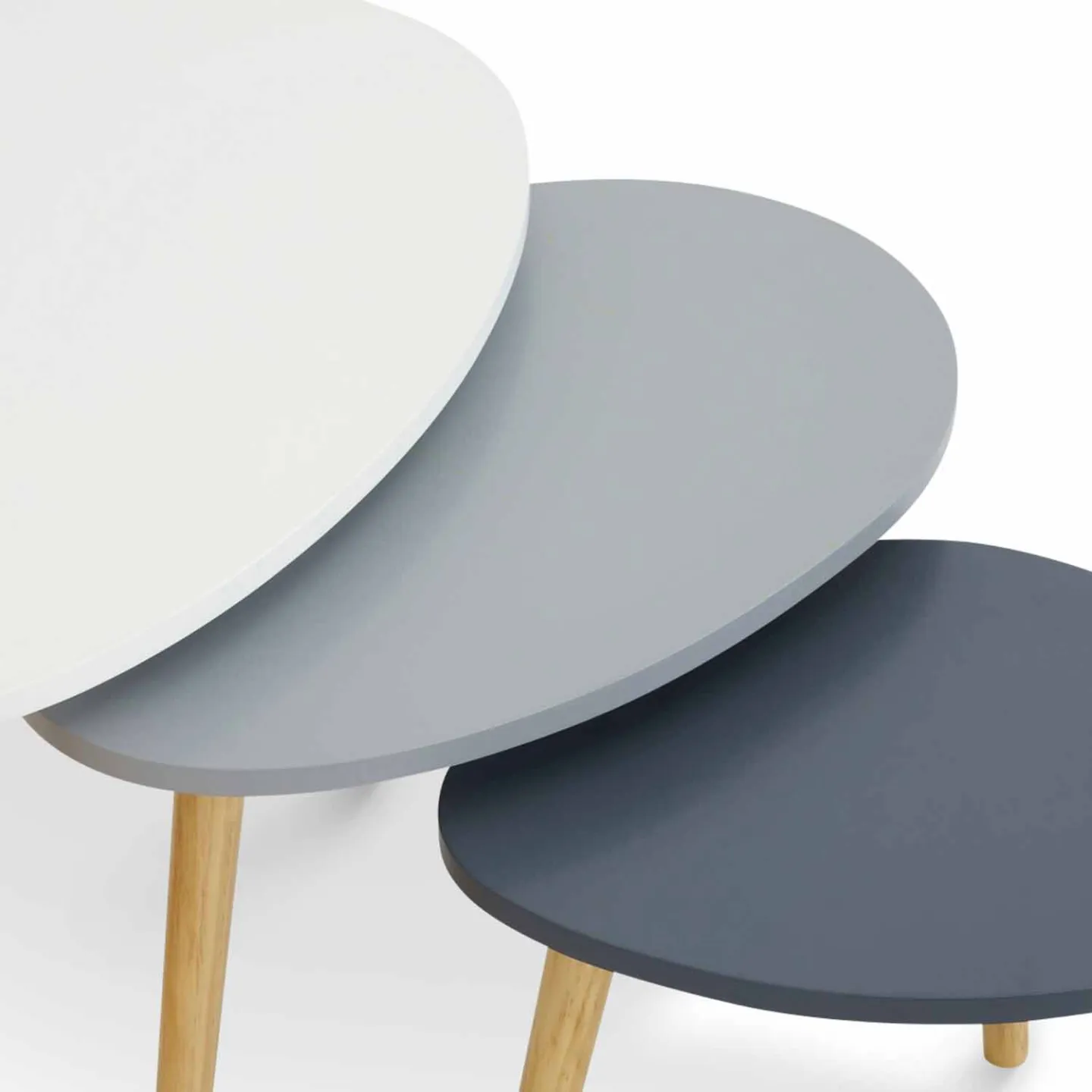 Lot de 3 tables basses gigognes GAIA laquées blanc gris scandinave