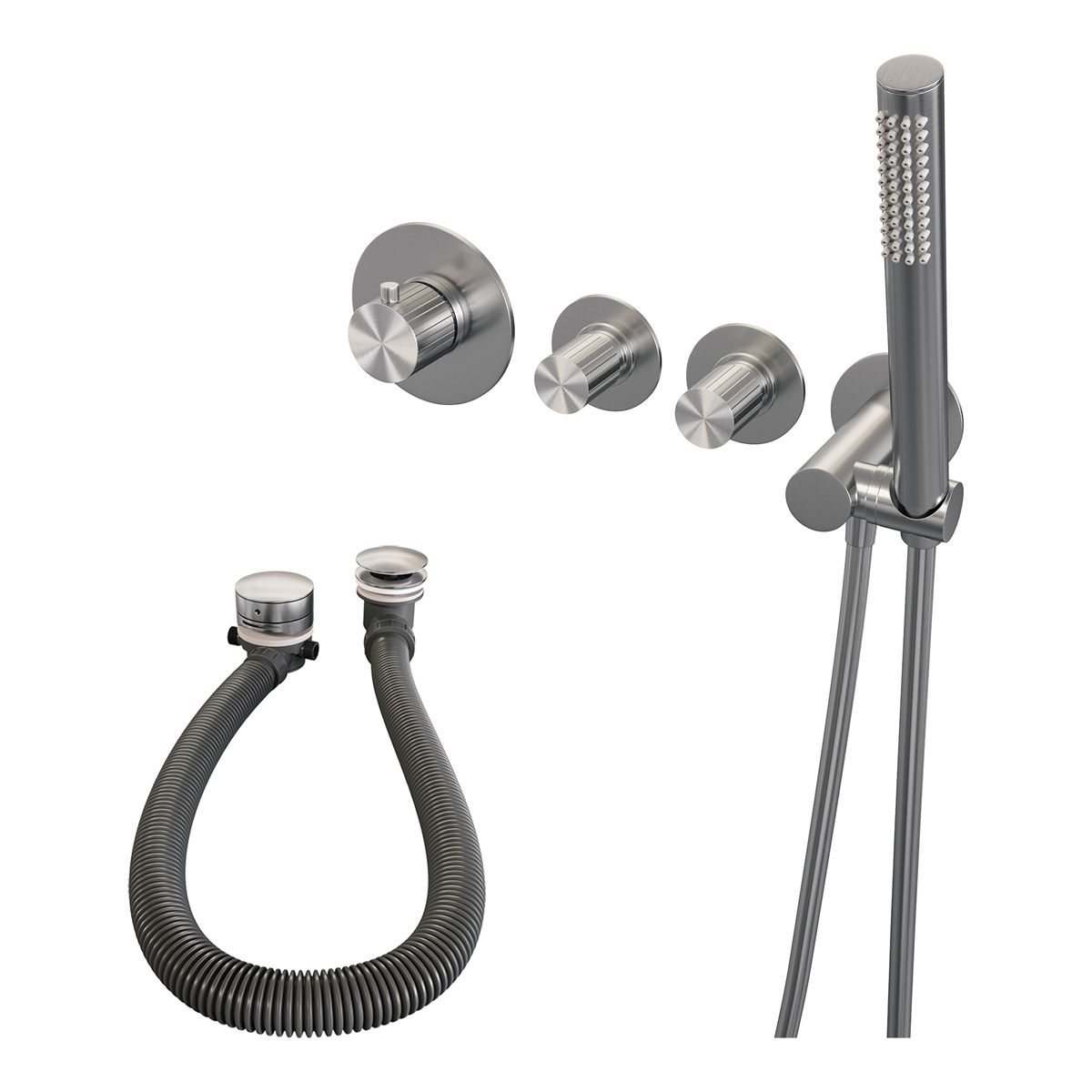 Brauer Stripe inbouw badkraan met badvulcombinatie en staafhanddouche RVS geborsteld PVD