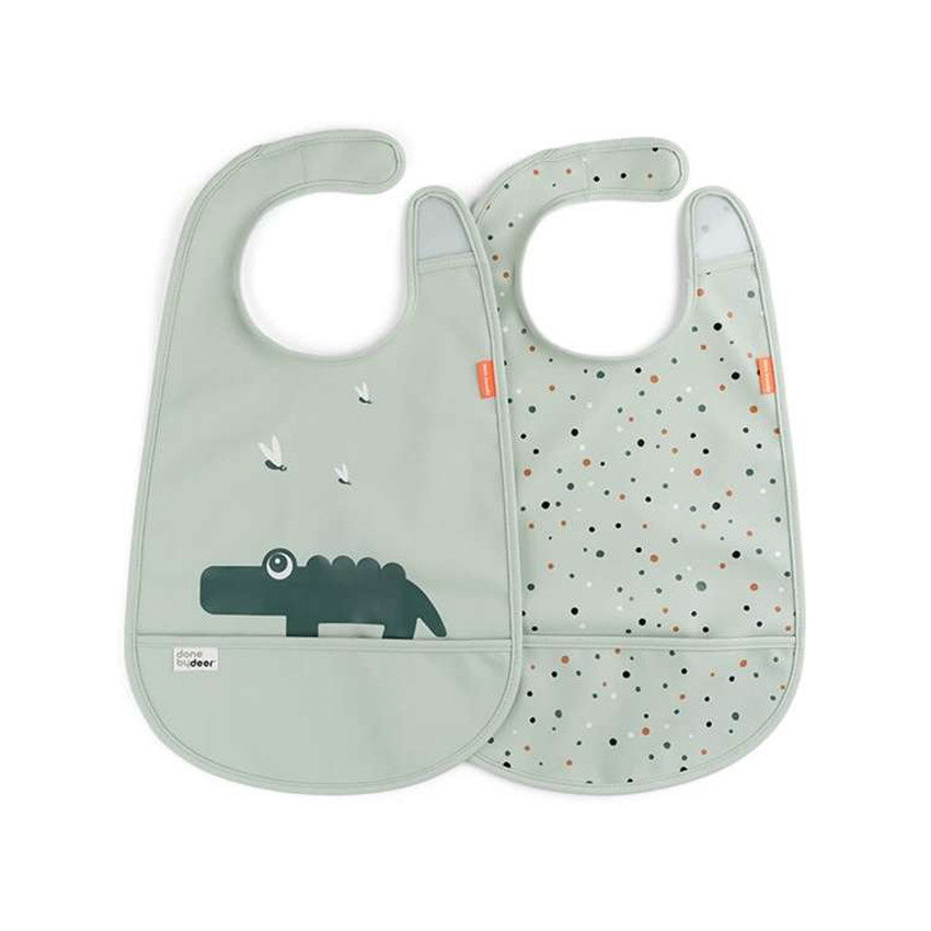 Lot de 2 bavoirs avec attache en velcro - Crocodile Vert