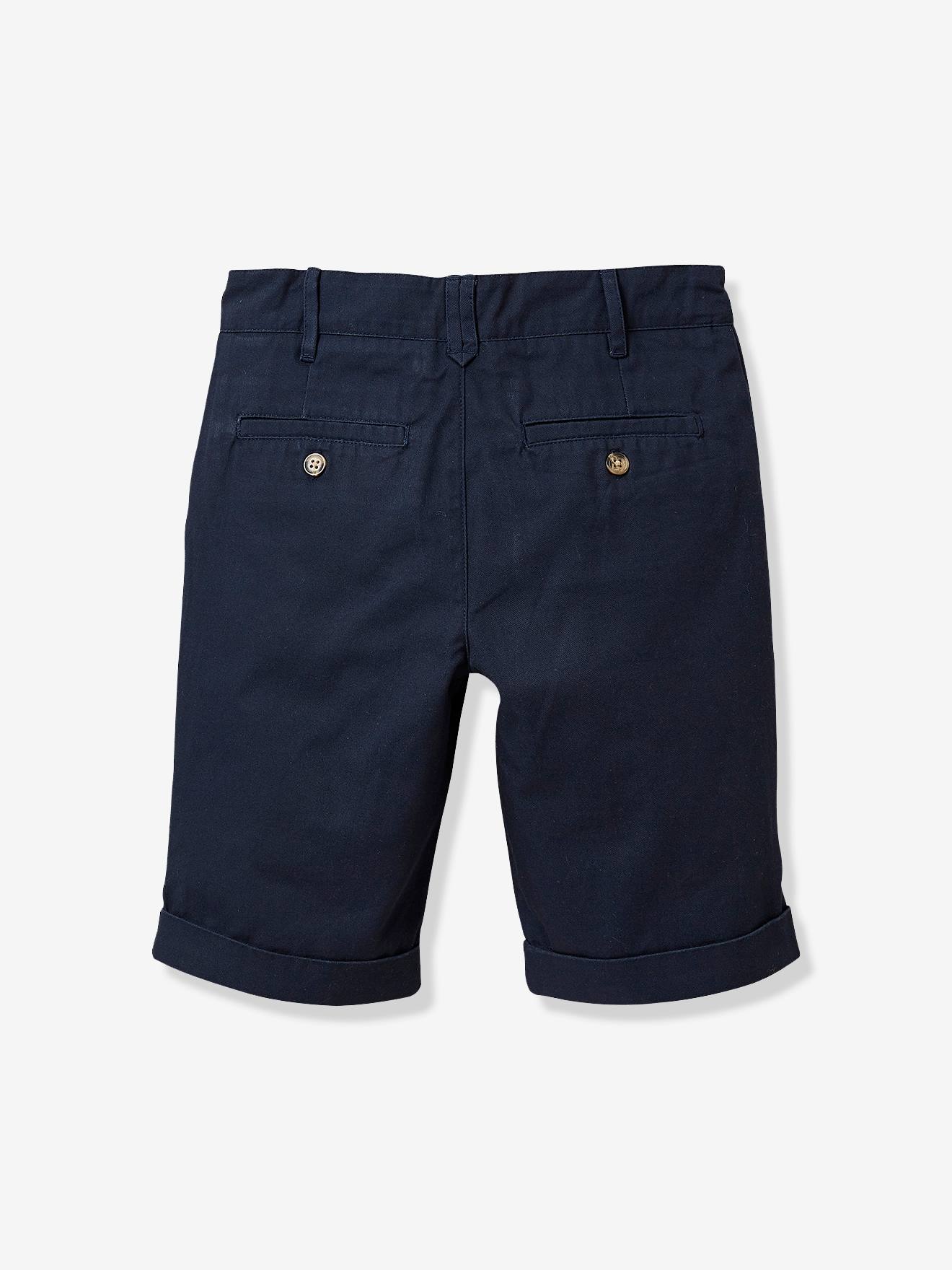 Bermuda clássica para meninos, modelo CYRILLUS, cor azul-marinho lisa.