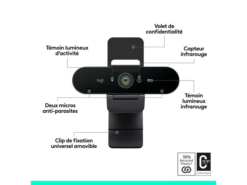 Logitech Webcam Brio 4K Ultra HD graphite Professionelle USB-Webcam mit 4K UHD, HDR und Windows Hello-Unterstützung