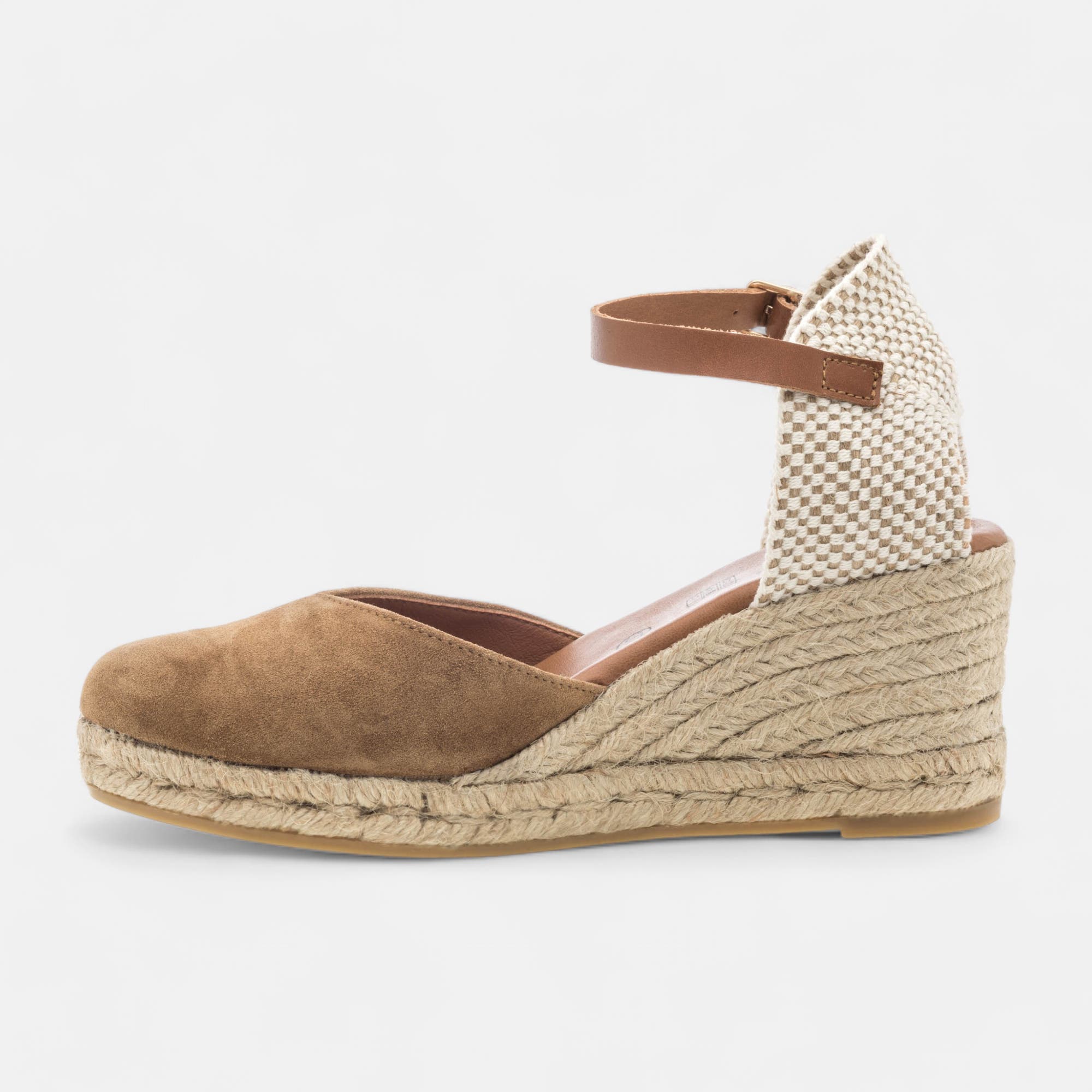 Espadrilles à talon compensé Femme en cuir camel