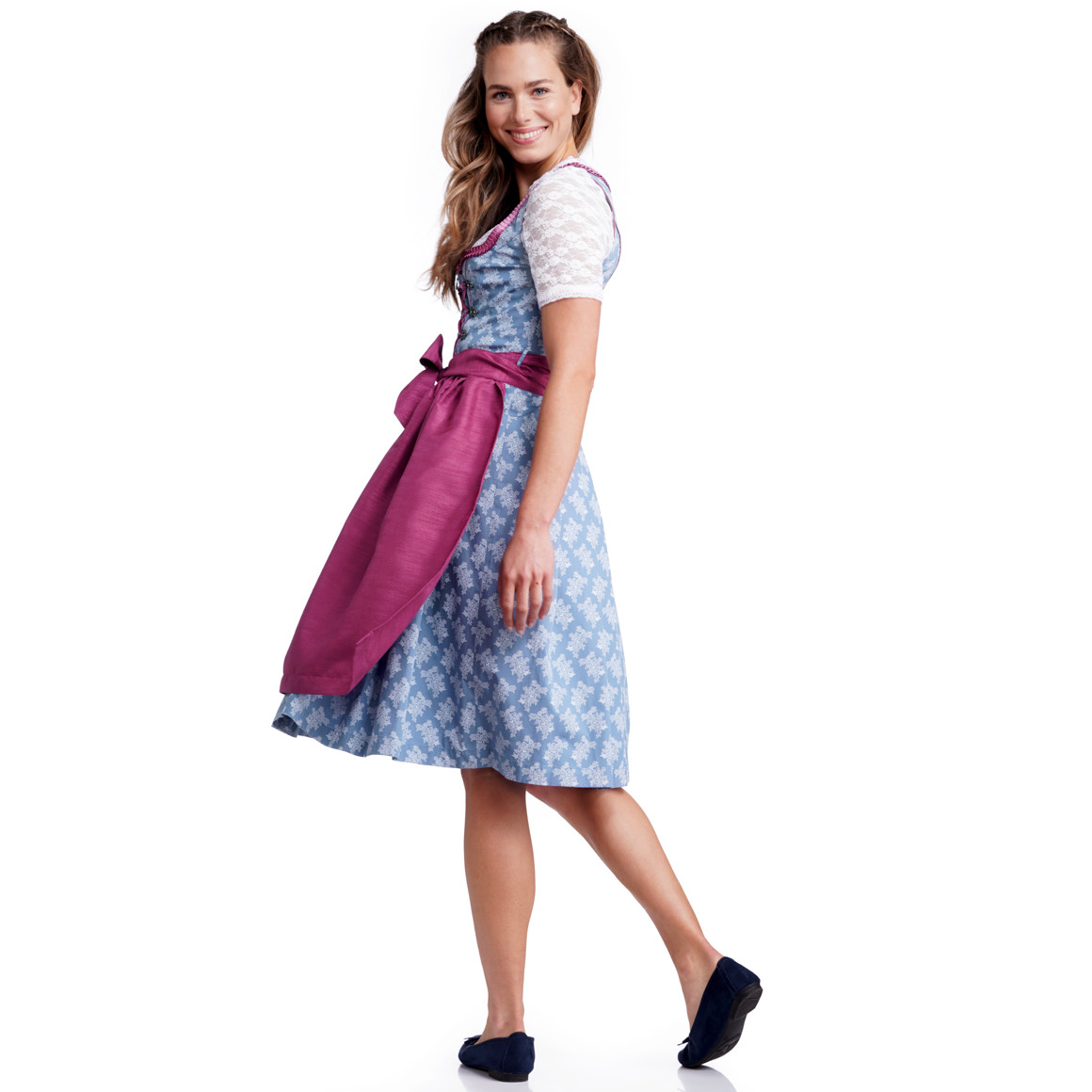 Gina Benotti Damen Dirndl mit floralem Muster blau / dunkelrosa