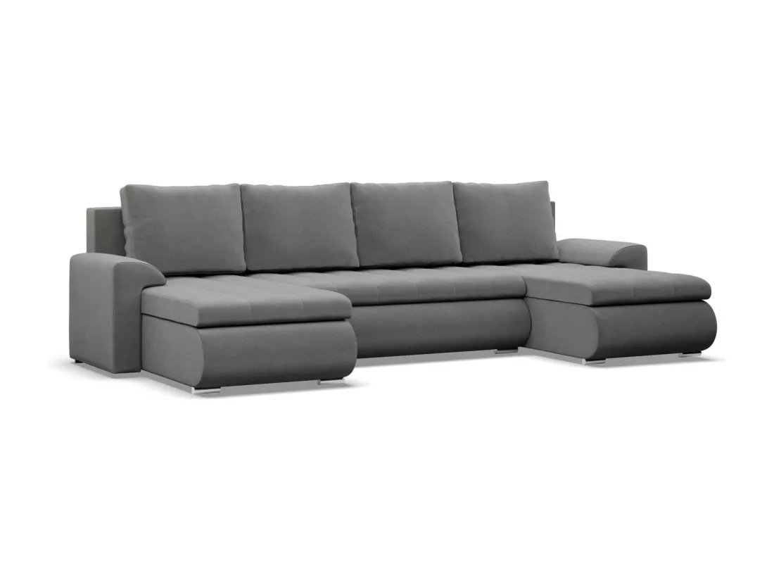 Canapé d'angle en U avec fonction sommeil, 2 méridiennes, Gris clair
