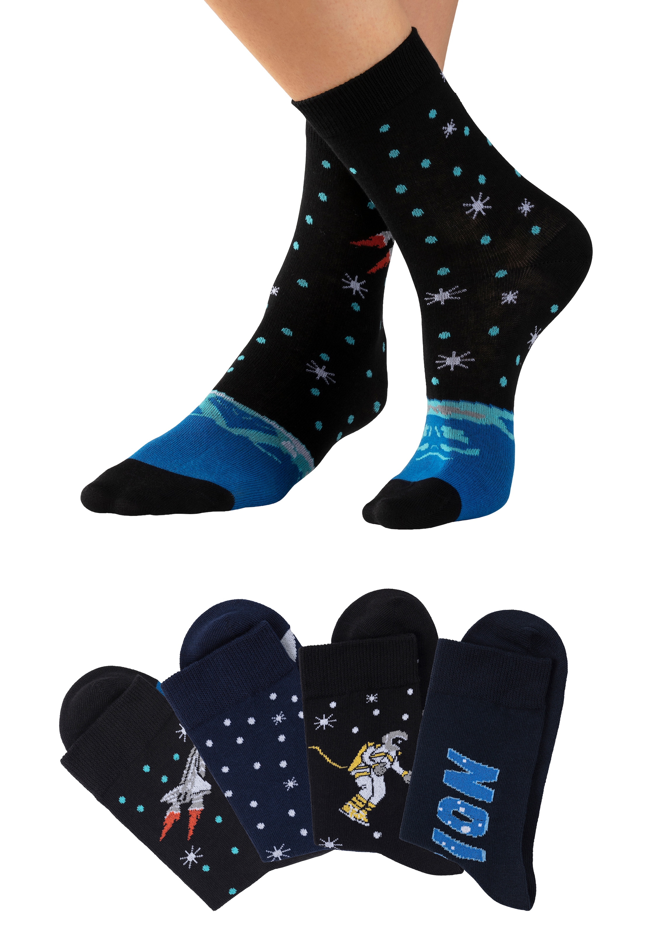 H.I.S Socken Packung, 4 Stk. tlg. mit eingestrickten Motiven