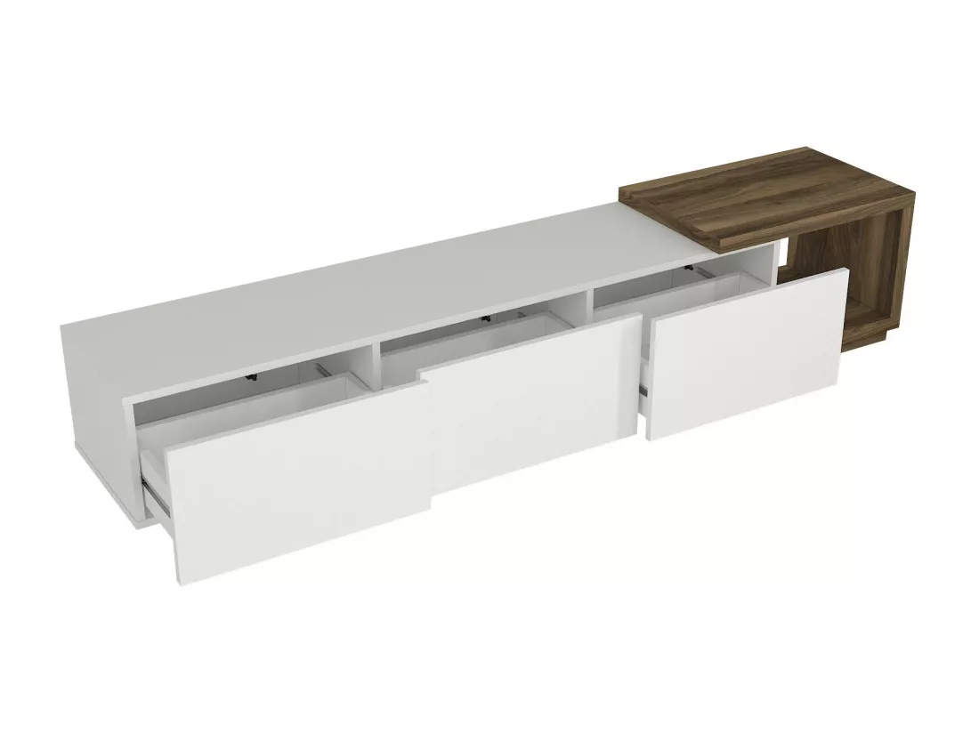 Meuble TV avec 3 tiroirs et 1 niche - Blanc et naturel - DUKIAN