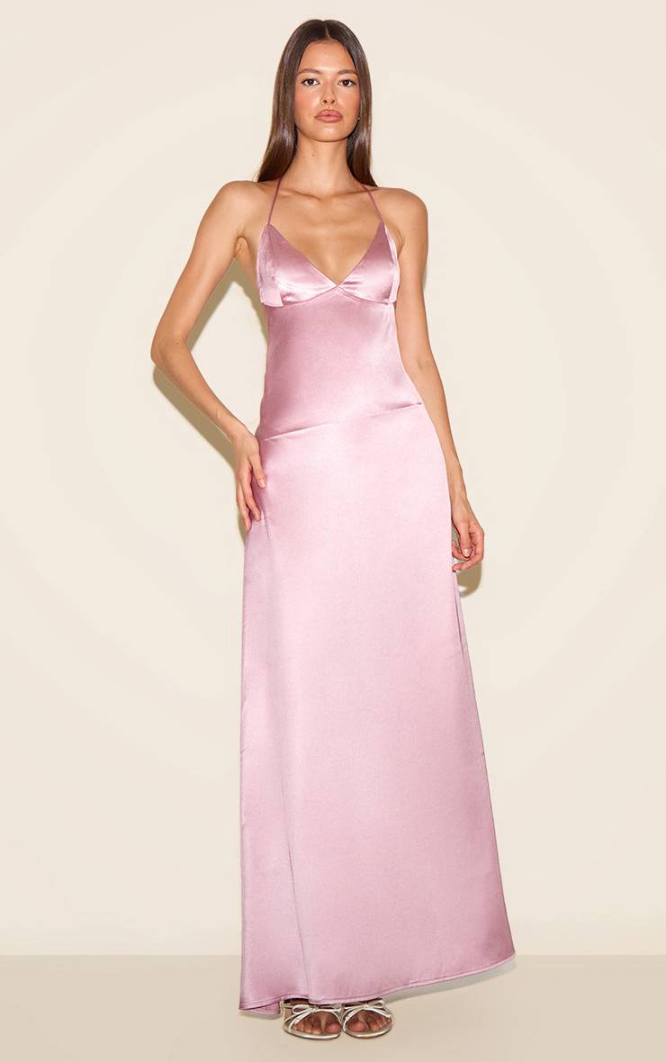 Rose Robe Longue Nuisette Dos Nu En Satin