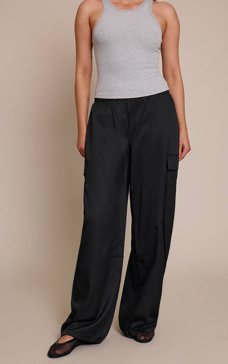 Noir Pantalon Cargo Large Tissé