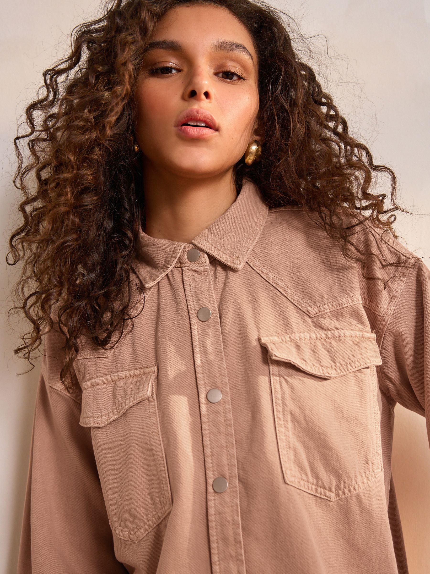 Roze - Oversized denim overhemd