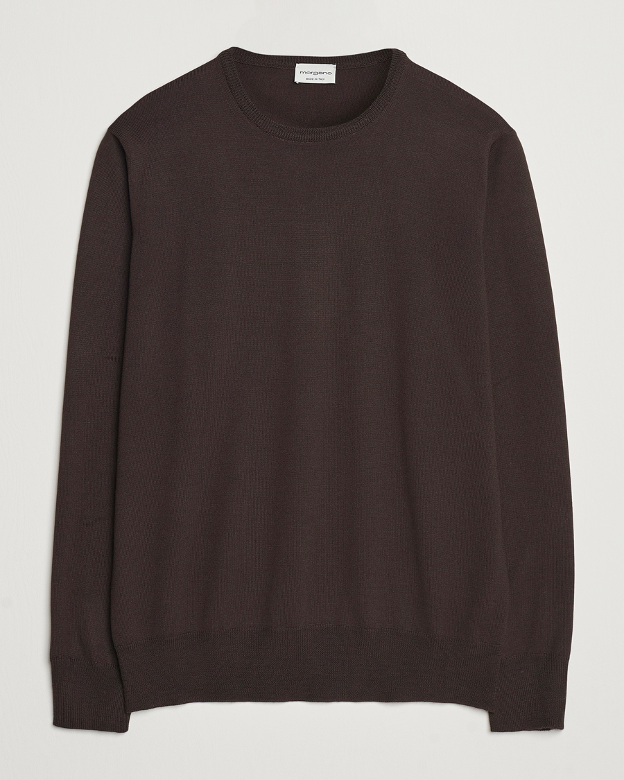Morgano Extra Fine Merino Wool Crewneck Dark Brown