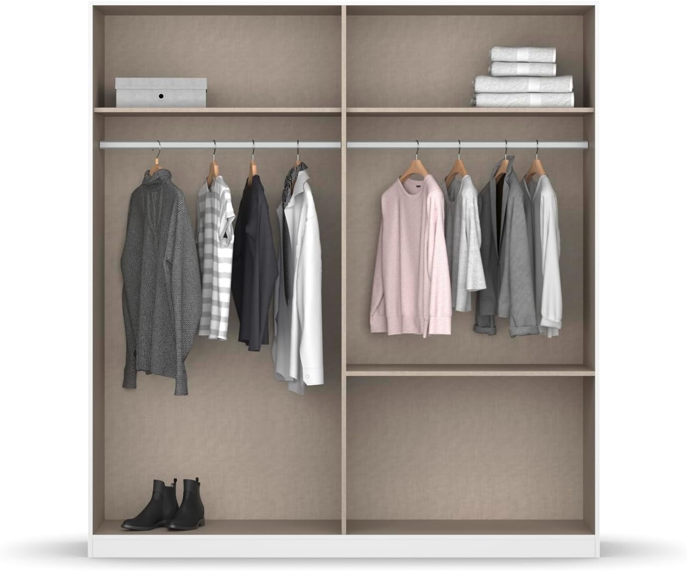 Rauch Möbel Costa, Kleiderschrank für Schlafzimmer, Kinderzimmer, Babyzimmer, Jugendzimmer, Flur, Garderobe 4-türig, 2 Schubladen, Push-to-Open, Farbe Weiß, Breite 181 cm