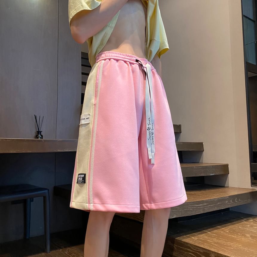 Priam - Mid Rise Lettering Label Tweekleurige Shorts