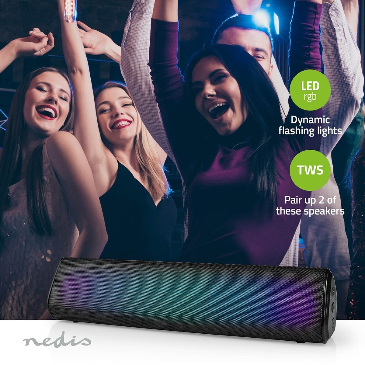 Nedis Bluetooth® Speaker | Maksimal batteritid: 6 timer | Bord design | 18 W | Stereo | Innebygd mikrofon | Linkable | Sort