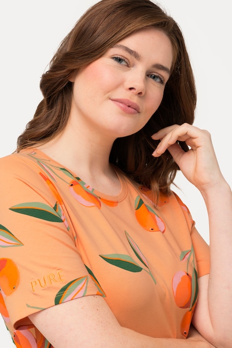 Maxikleid, Pfirsiche, Rundhals, Halbarm, Biobaumwolle