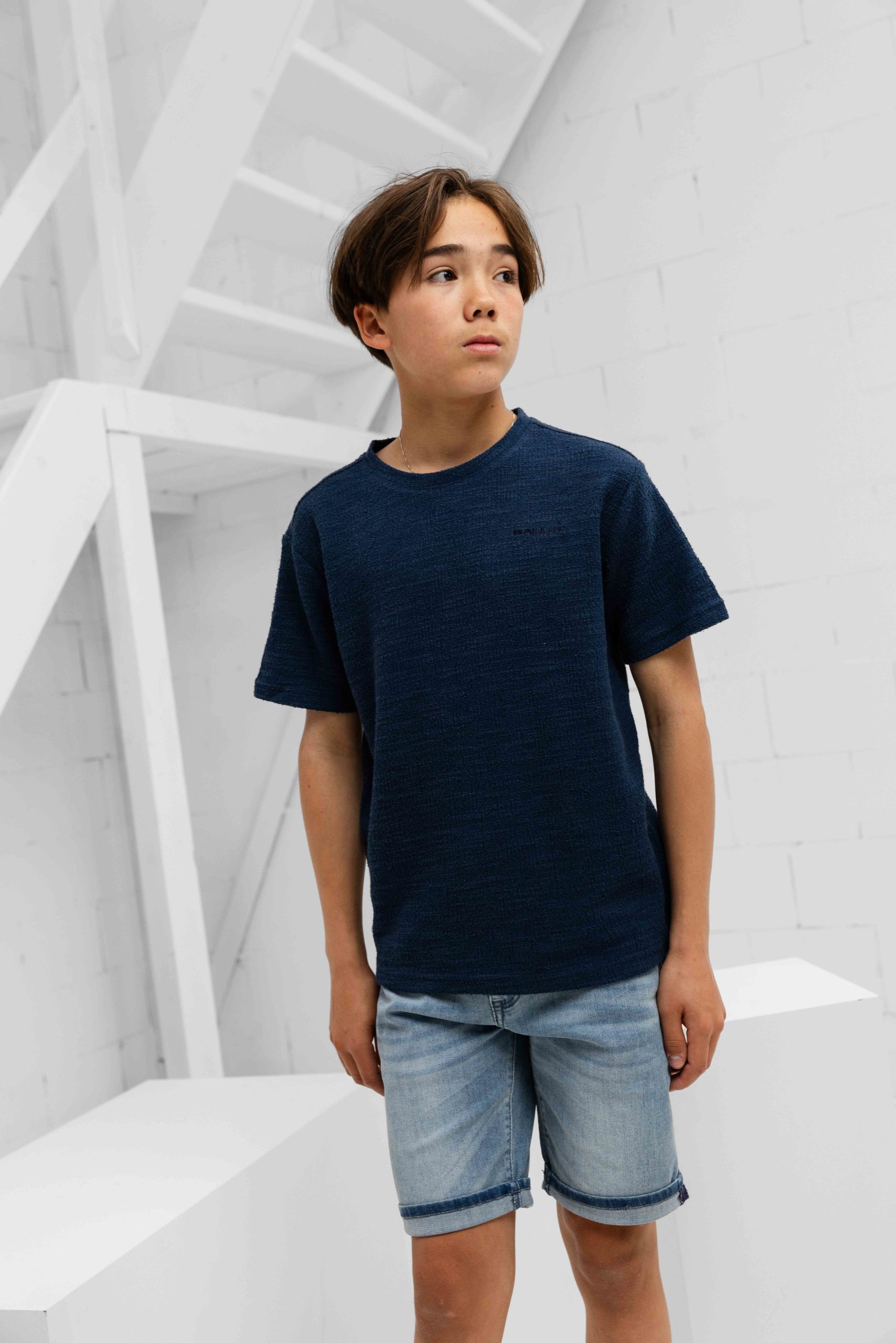 Ballin Amsterdam Boucle T-Shirt Kids Donkerblauw