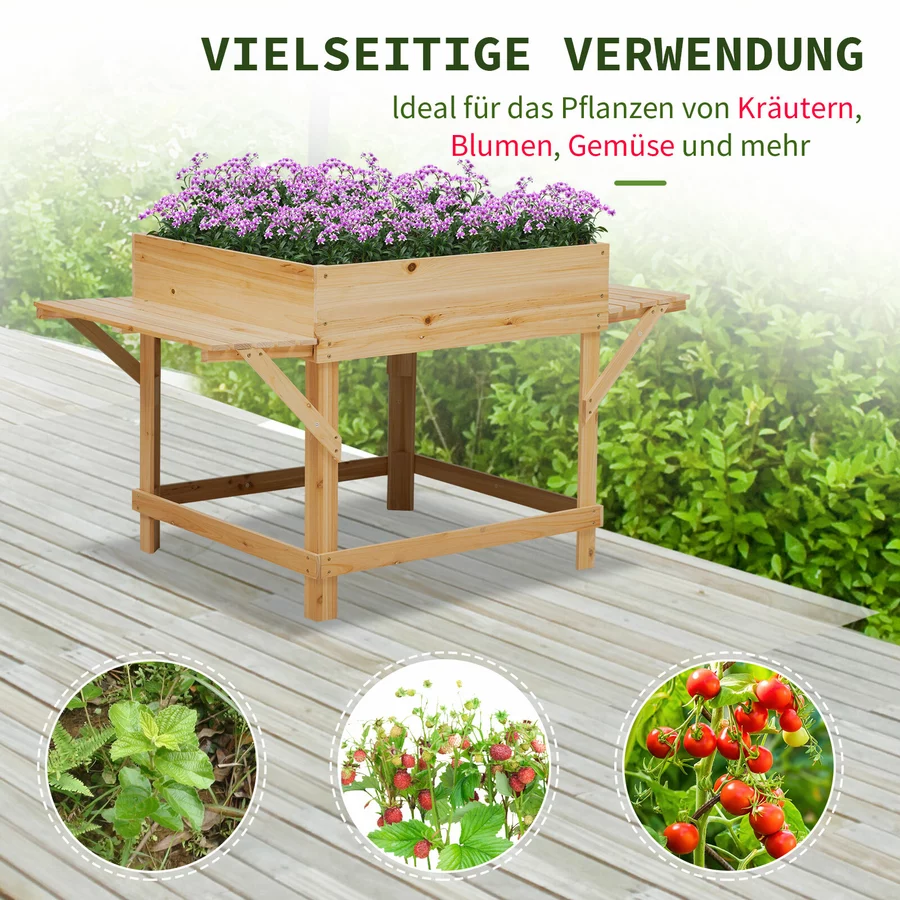 Outsunny Pflanzkasten mit Ablage natur