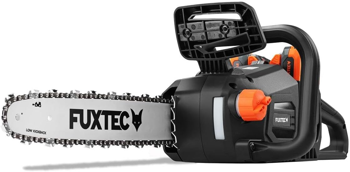 FUXTEC 40V Akku Kettensäge FX-E2KSSET – 14 Zoll Schwertlänge, 2x20Volt, 4,2 Kg leicht mit einer Kettengeschwindigkeit von 15 m/s, Akku& Ladegerät