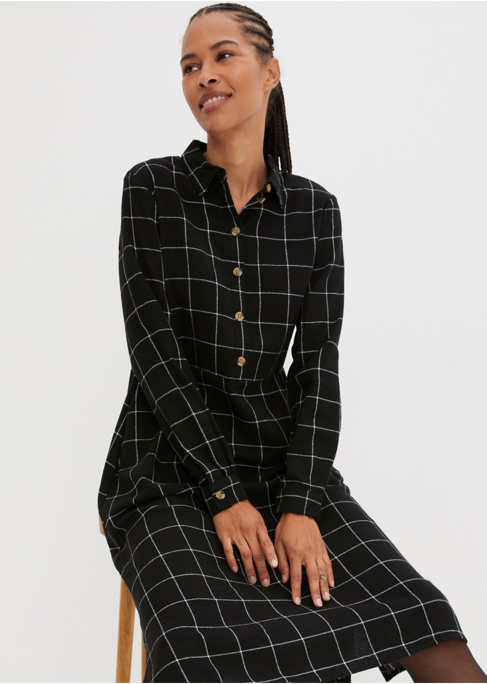 Robe-chemise en flanelle longueur midi, à carreaux