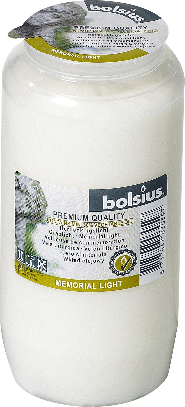 Bolsius herdenkingslicht nr7 wit 105 uur D 6,7 H 14,1 cm