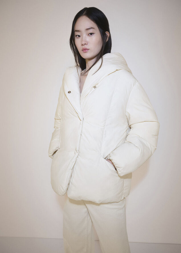 MANGO Hood quilted coat Natural white
