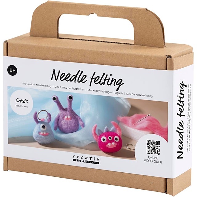 Mini DIY Kit Nålefilting, Monster, ass. farger, 1 pk.