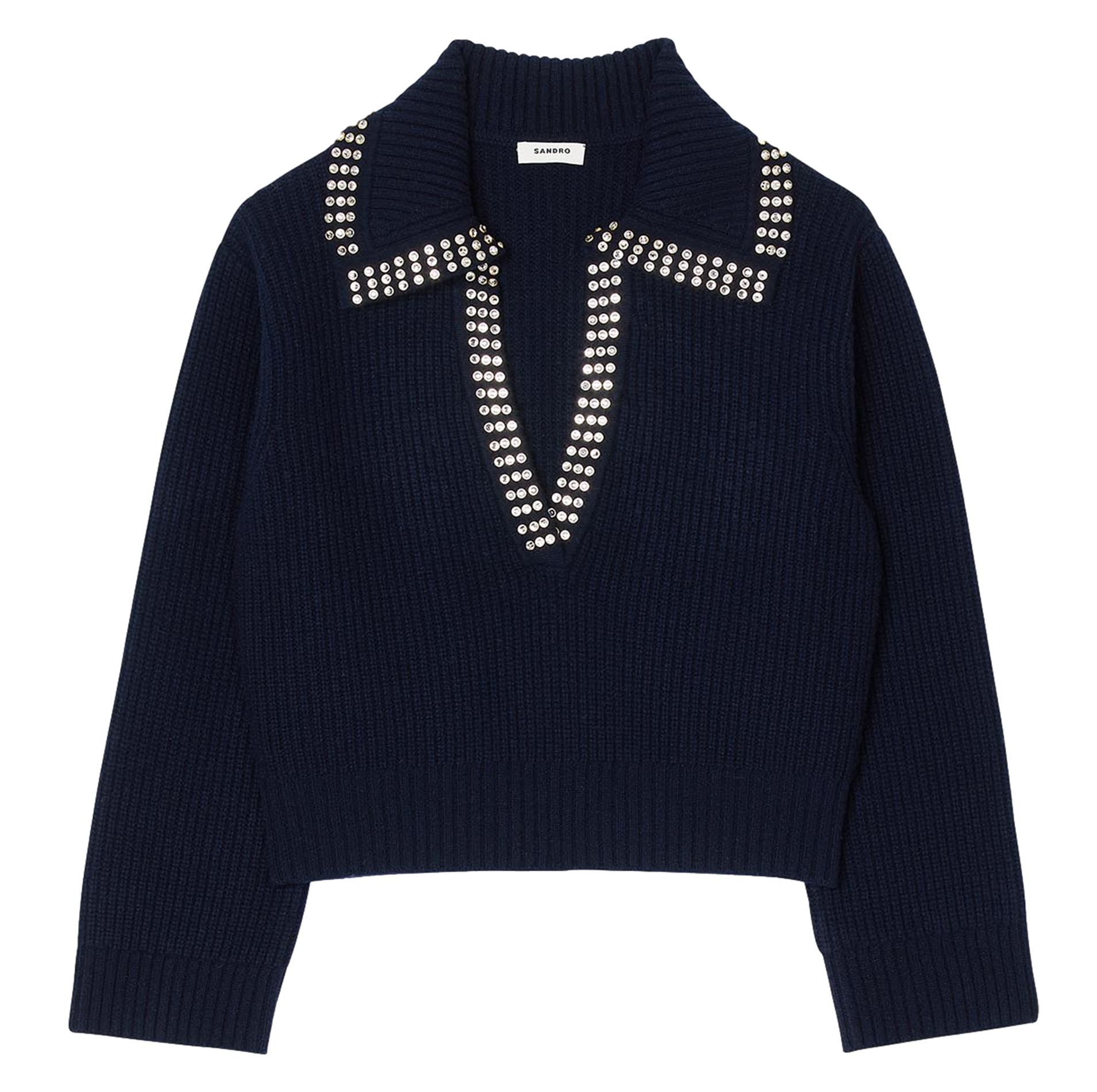 Pull col vareuse en maille côtelée | Bleu