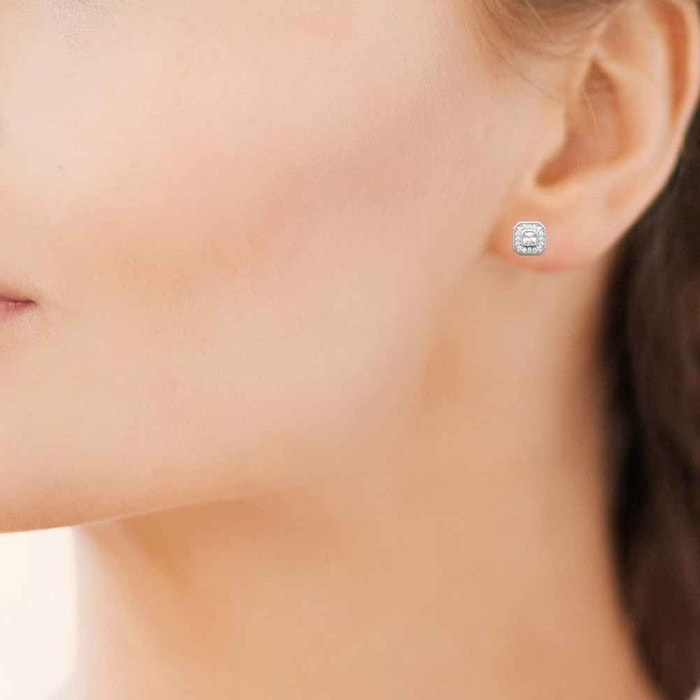 Boucles d'oreilles puces - Argent 925/1000 rhodié & oxyde de zirconium