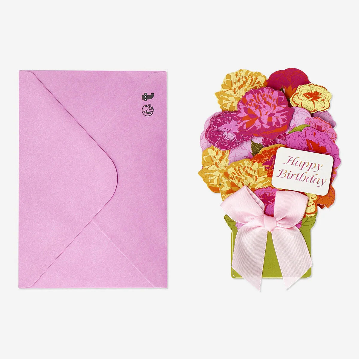 Kort med blomsterbuket og konvolut