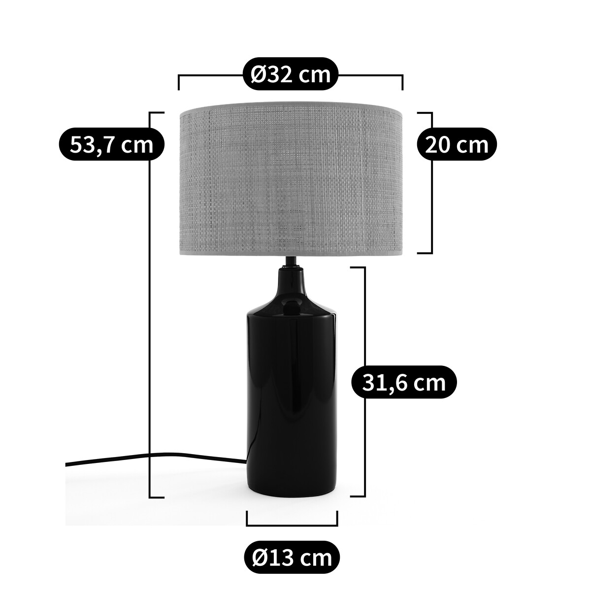 LA REDOUTE INTERIEURS<br>Candeeiro de mesa em cerâmica e ráfia, Rabano