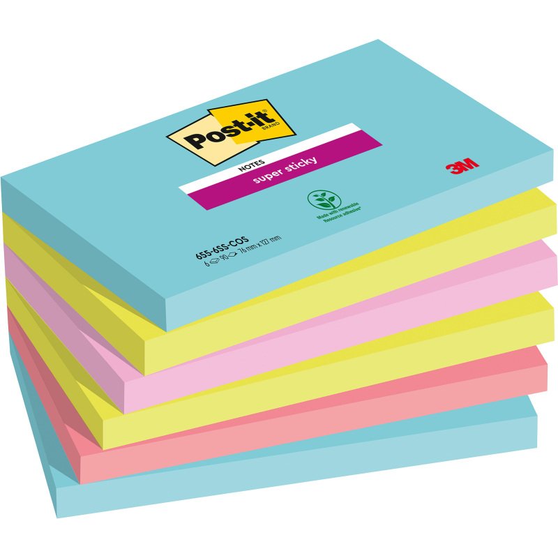 Notes repositionnables couleurs Cosmic Super Sticky Post-it - bloc de 90 feuilles = Pour l'achat 12 notes repositionnables, 1 sachet de M&M OFFERT