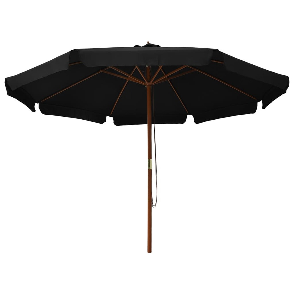 Parasol d'extérieur avec mât en bois 330 cm noir
