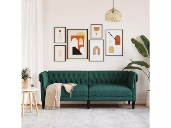 Canapé Chesterfield 3 places vert foncé tissu