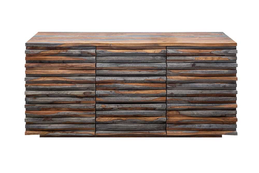 Massivholz Sideboard RELIEF 160cm Sheesham grau smoke finish Kommode mit Schubladen