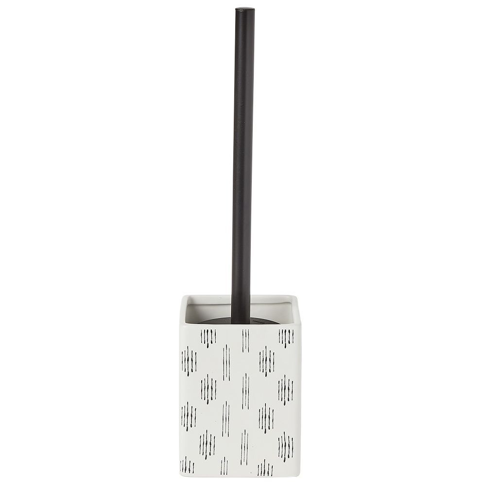 Brosse WC socle carré grès motif trait noir et blanc 9,2x9,2xH36cm