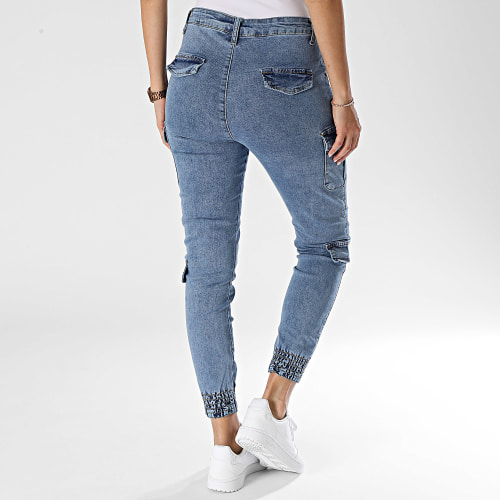 Pantalon Cargo Jean Femme Bleu Denim